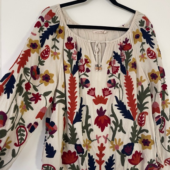 Soft Surroundings Banjara $130 Embroidered Tunic Top Cream Floral Boho Size L - Picture 3 of 10